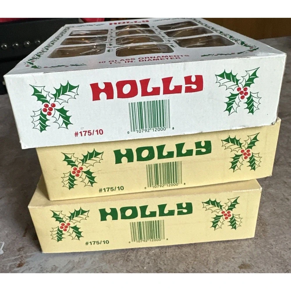 Vtg Holly Glass Ornaments 1-3/4